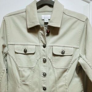 Christopher & Banks Casual Chic Light Beige Fitted Jacket Jeweled Button Detail